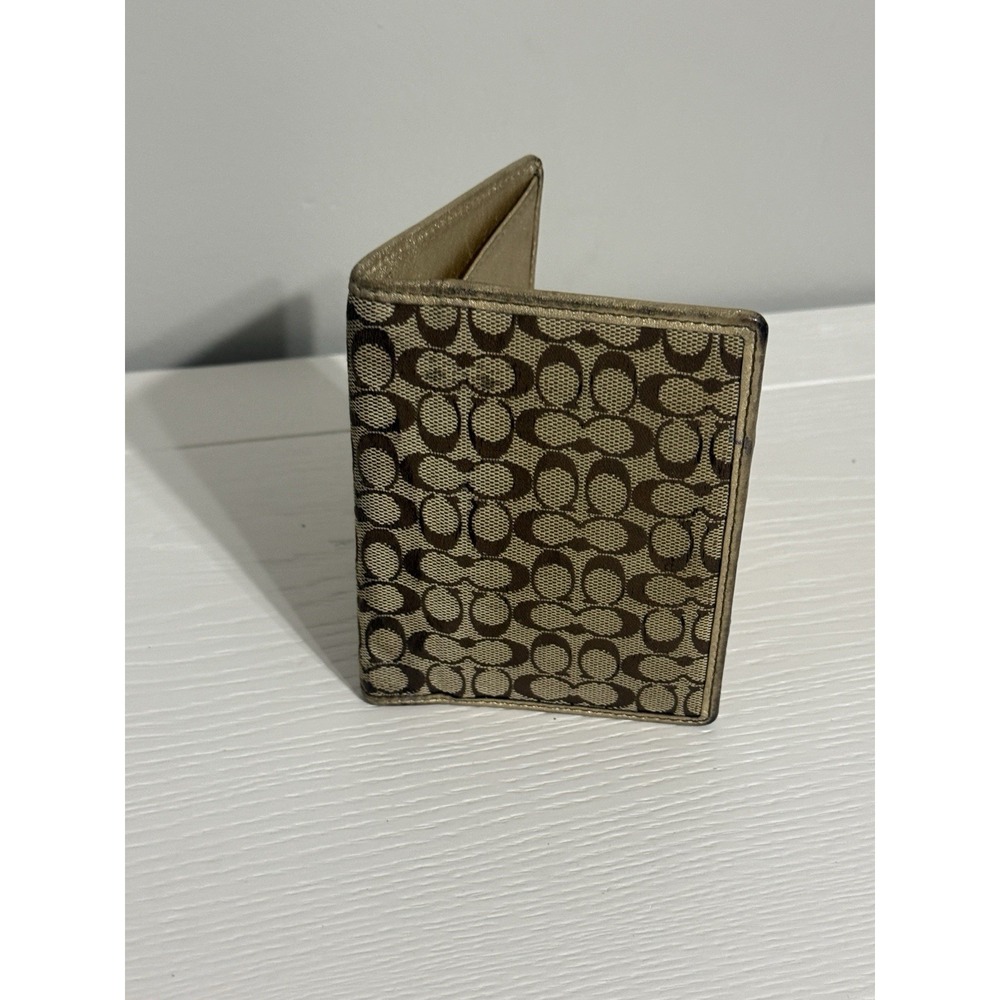 Vintage Y2K COACH Signature C Passport Holder Cover Case Wallet Gold Metallic